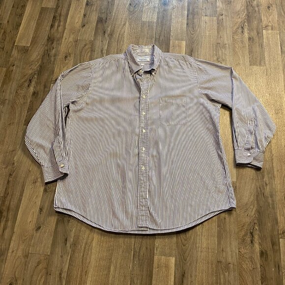 Woodward Pinpoint Oxford Regular Fit Striped Dress Shirt Men's Size 18.5 - Picture 1 of 6